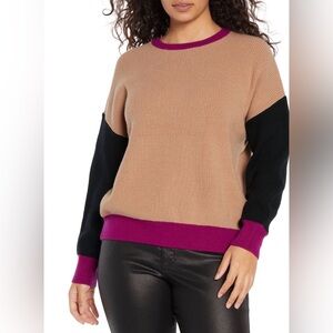 Express Tan/Black/Fushsia Relaxed Sweater Women’s Large